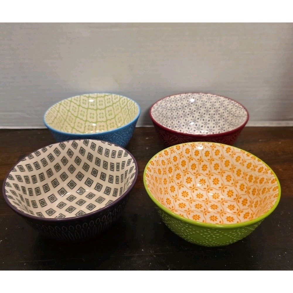 Signature Housewares Stoneware Bowls Set of 4 Boho Dessert Fruit Berry 4.5"